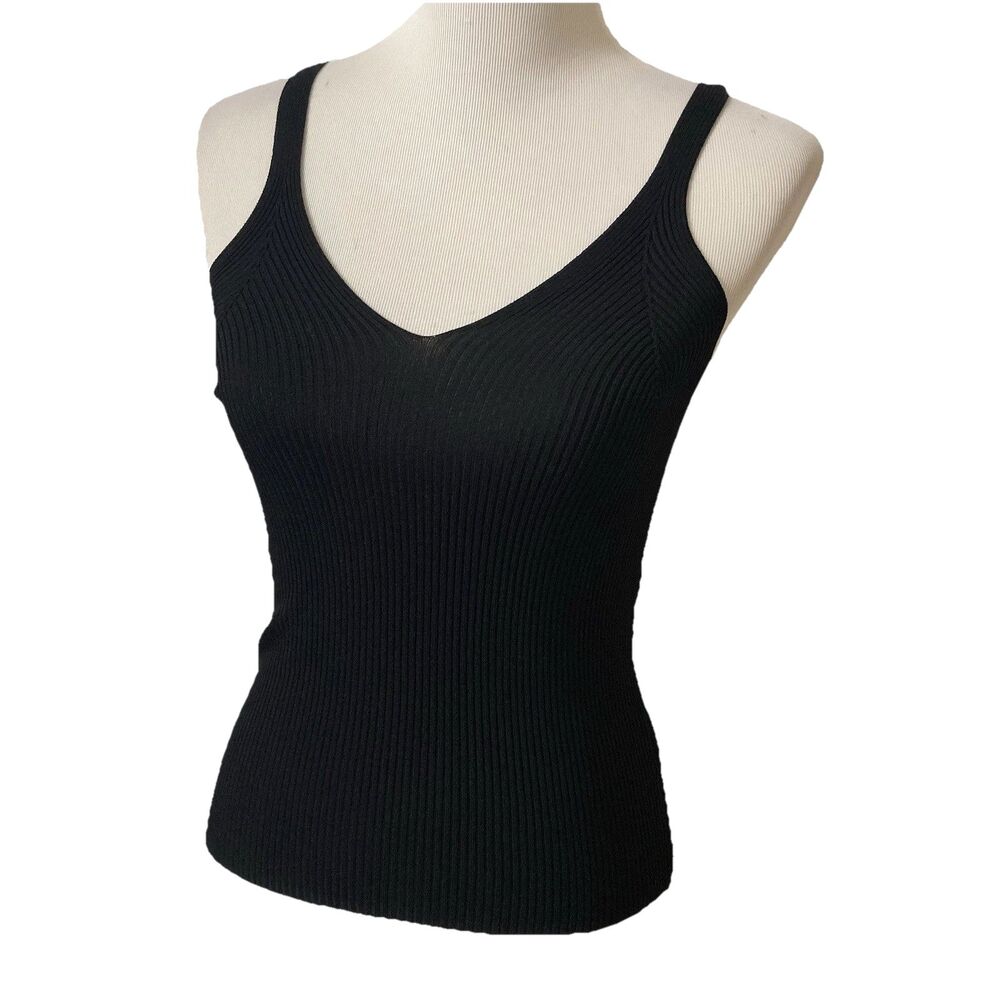 Carly Jean Los Angeles Black Tank Top Sz S Form Fitting V-Neck Ribbed Cool